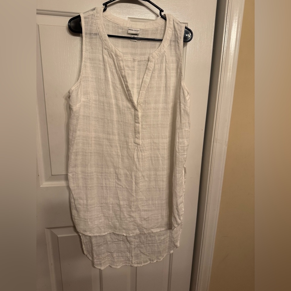 Ava & Viv White Relaxed Tunic or swim coverup with Mandarin Collar
